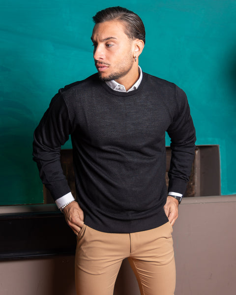 Lionel - Maglioncino in Lana Merino Nero