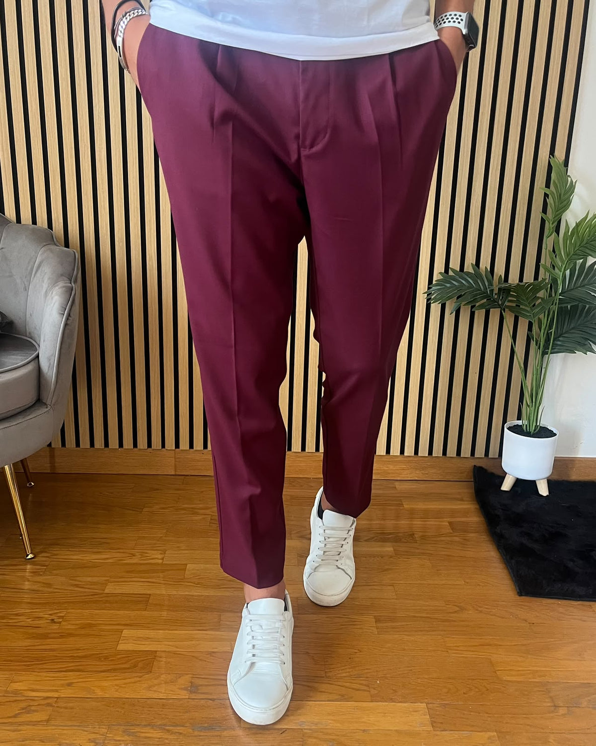 Firenze - Pantalone Sartoriale con vita elastica Prugna