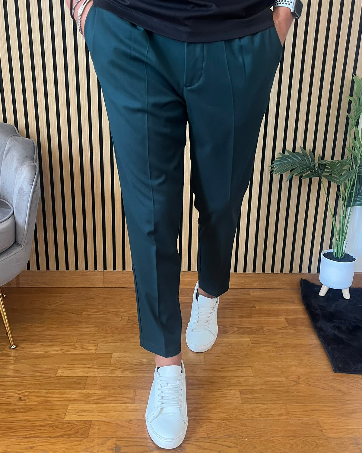 Firenze - Pantalone Sartoriale con vita elastica Verde Scuro