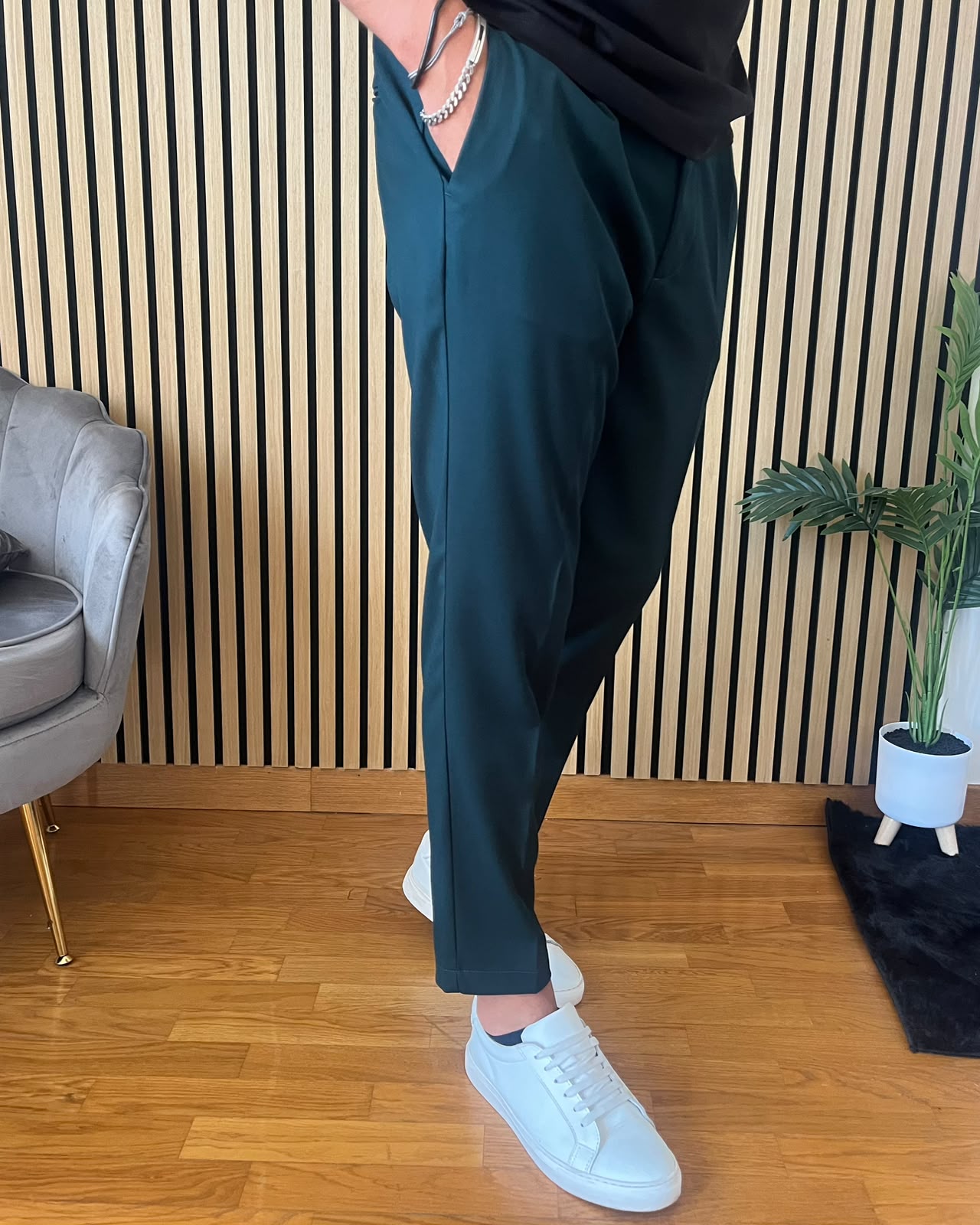 Firenze - Pantalone Sartoriale con vita elastica Verde Scuro
