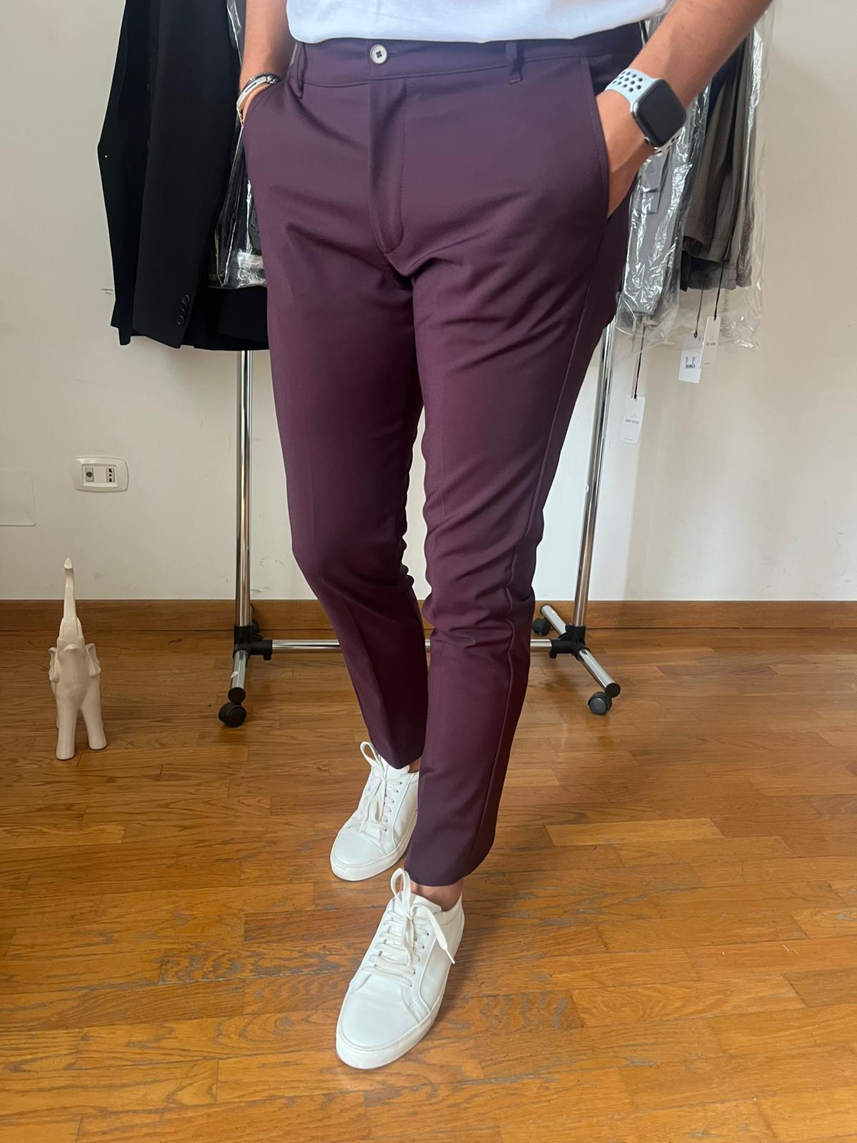 Milano - Pantalone Sartoriale Slim Fit Elasticizzato Prugna