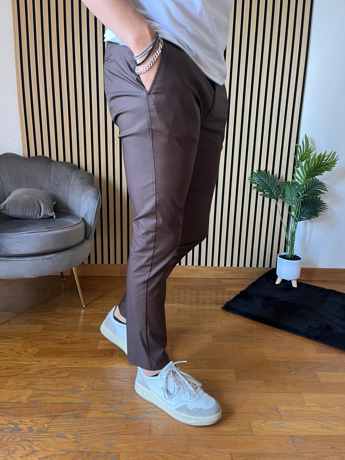 Milano - Pantalone Sartoriale Slim Fit Elasticizzato Testa di Moro