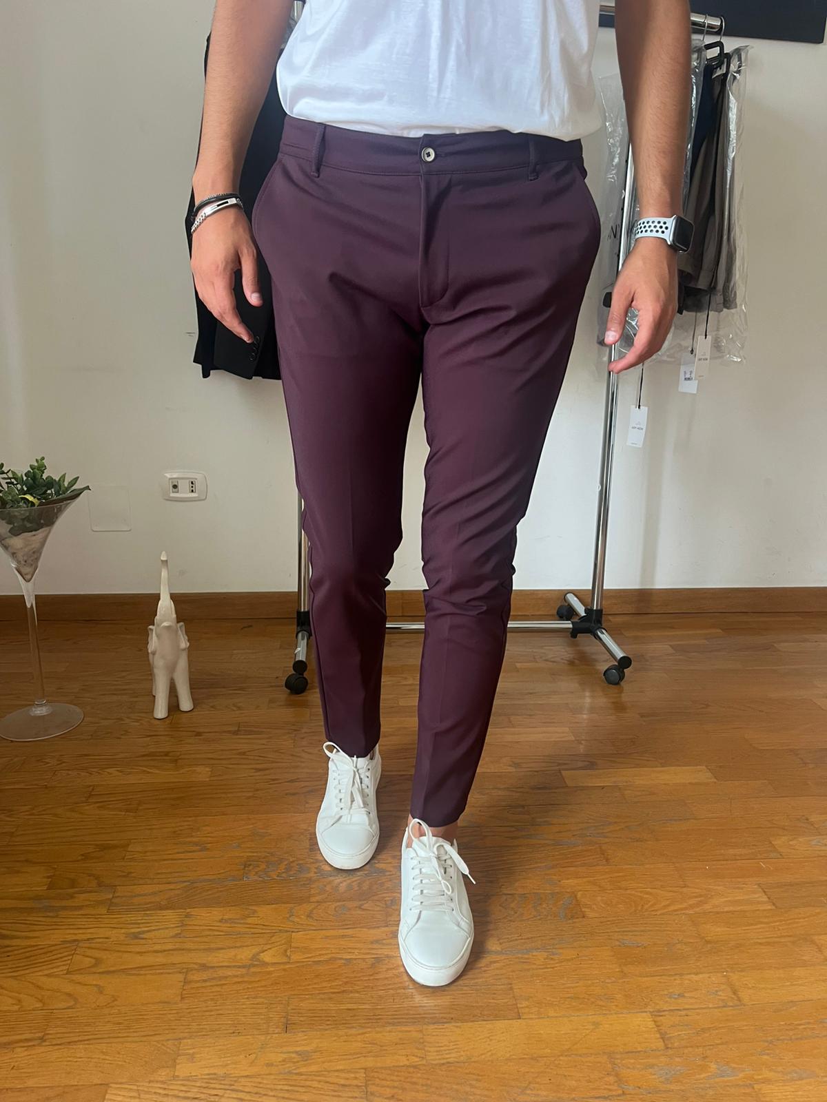 Milano - Pantalone Sartoriale Slim Fit Elasticizzato Prugna
