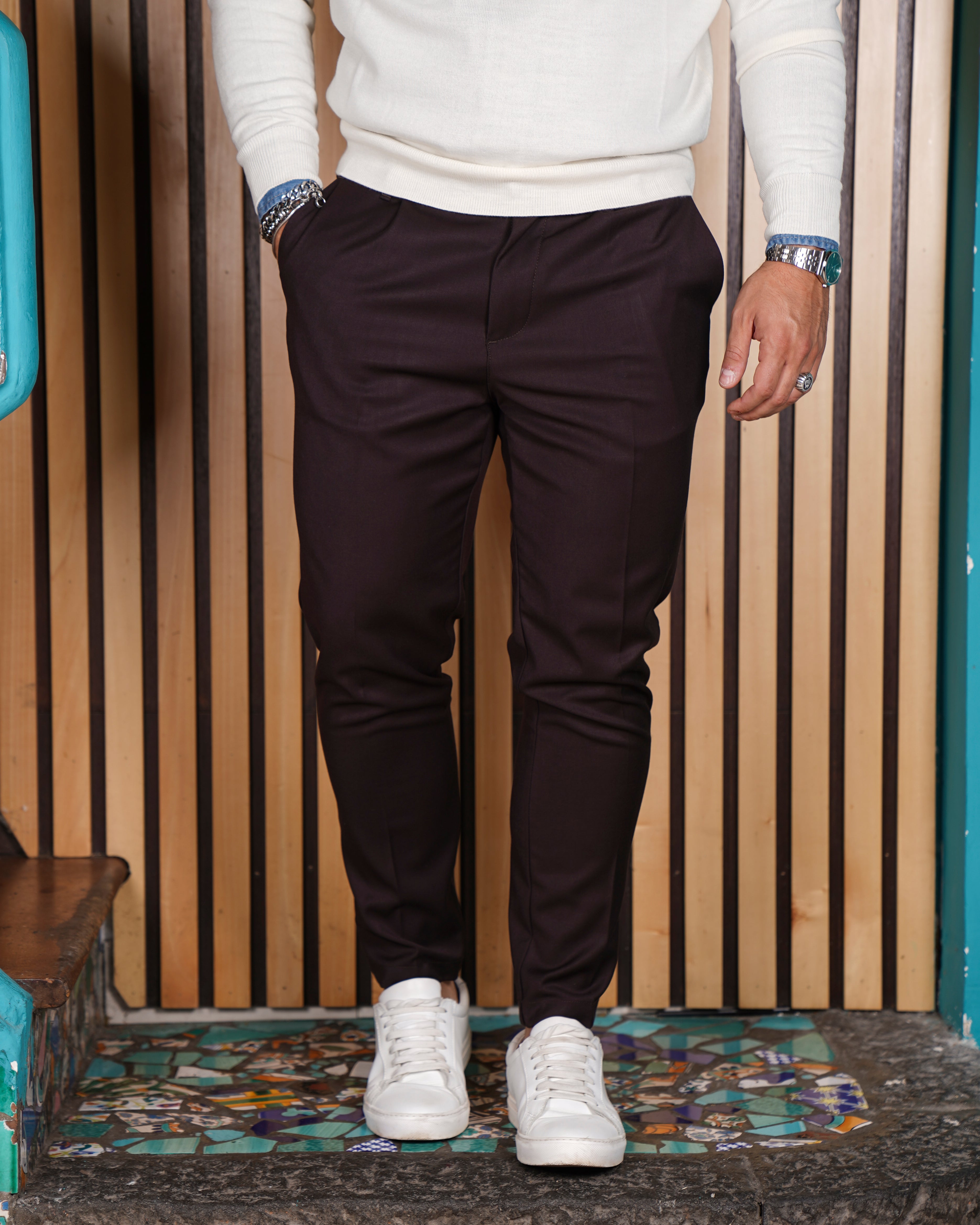 Firenze - Pantalone sartoriale con vita elastica Testa di Moro
