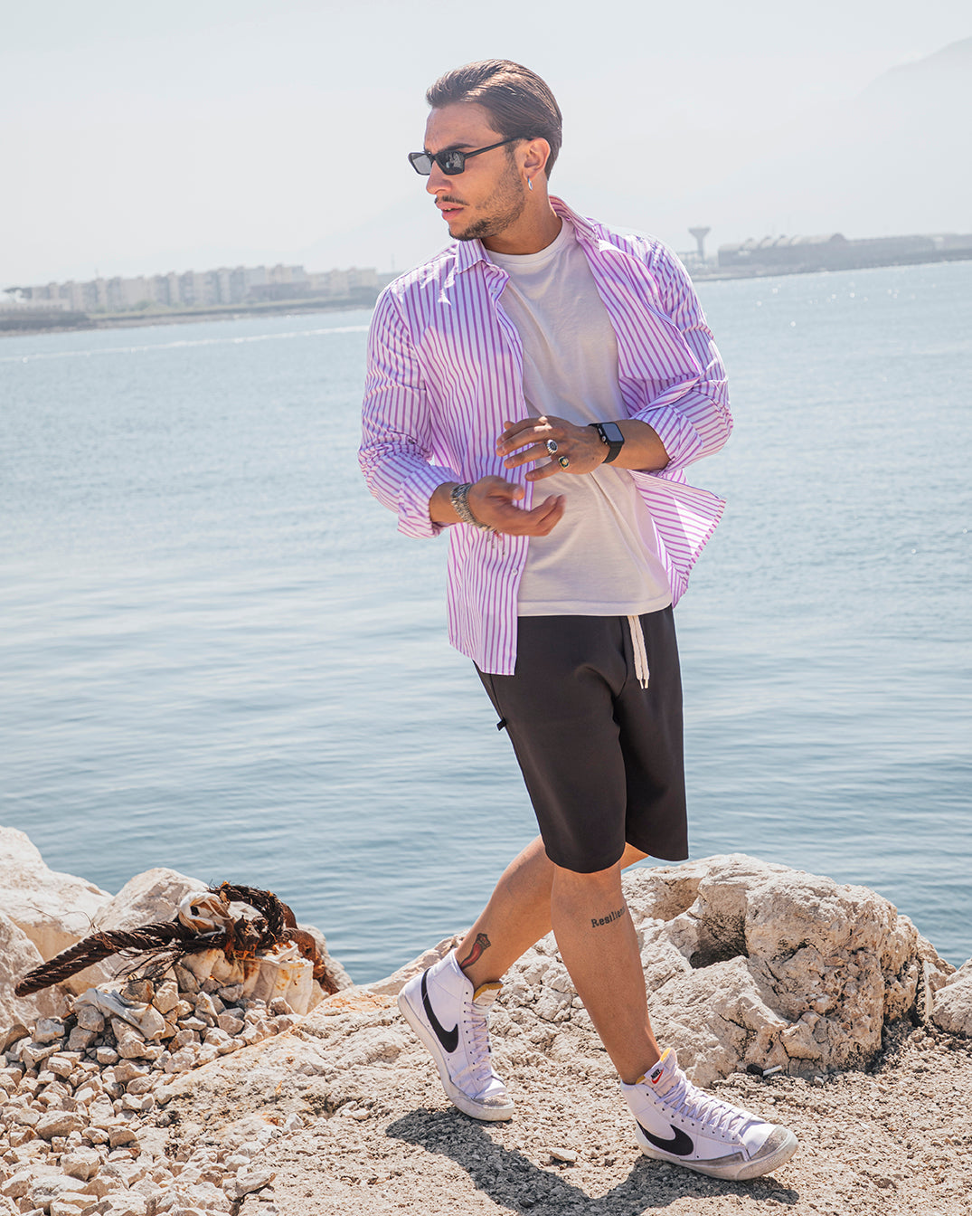 Atena - Camicia sartoriale in Cotone a righe Glicine
