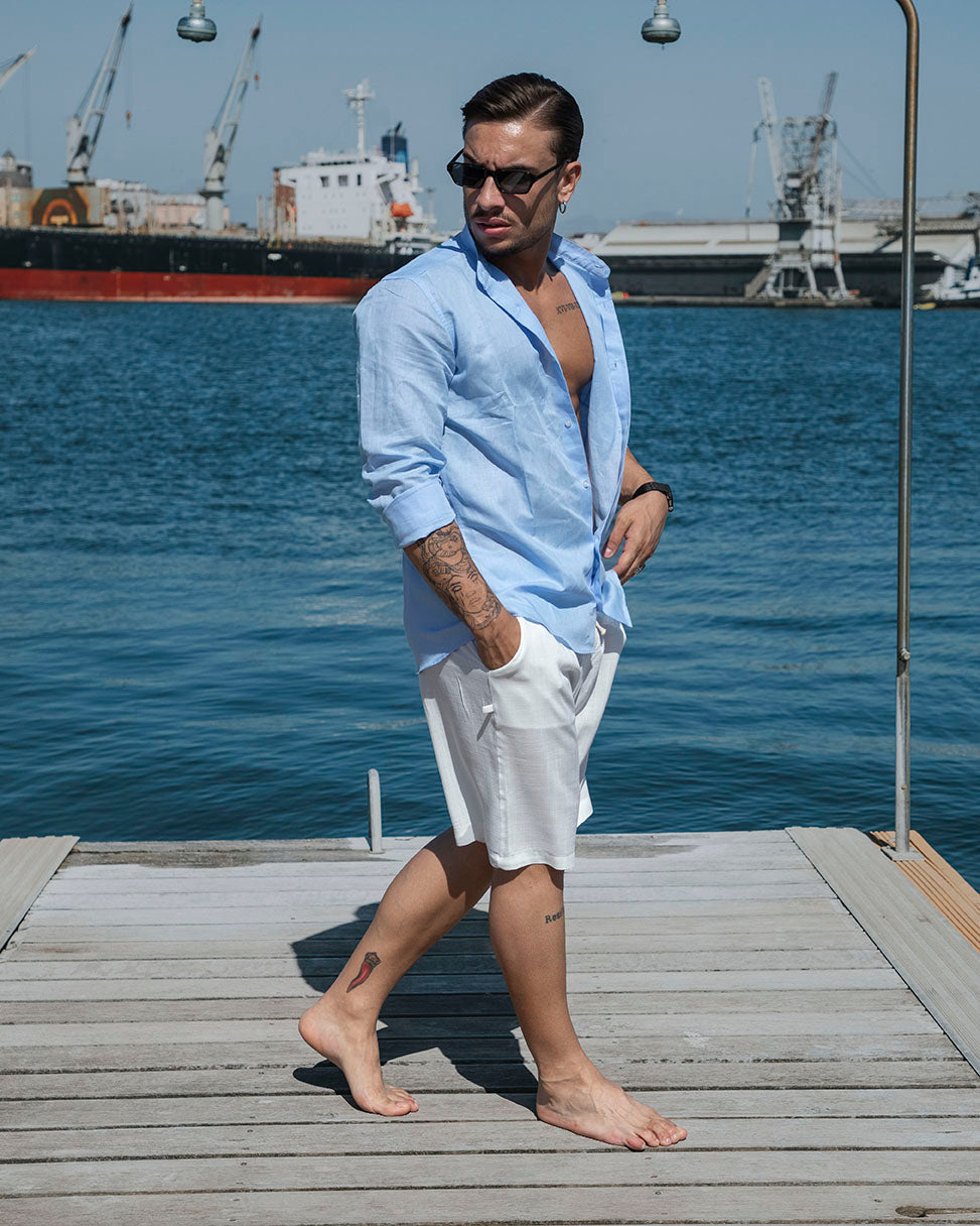 Amalfi - Camicia in lino Azzurra